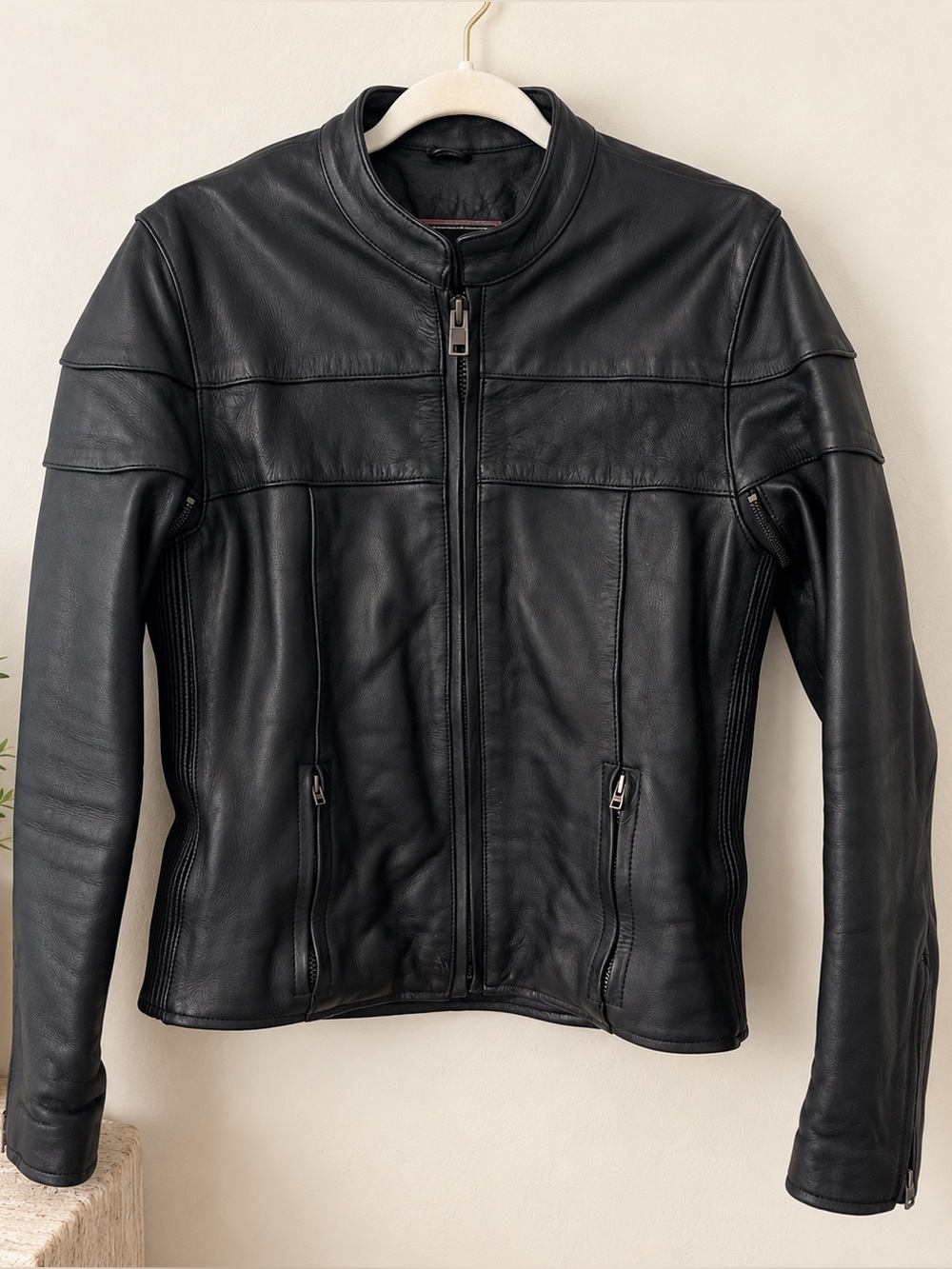 Black Leather Zip-Front biker Jacket 8
